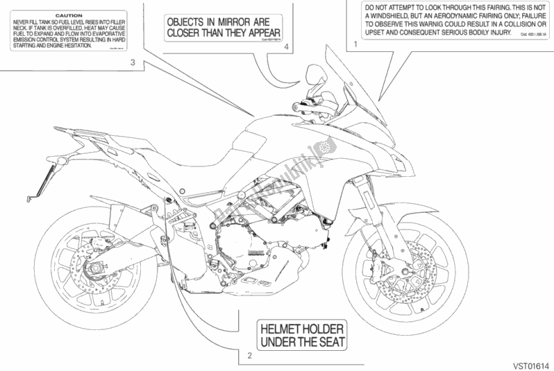Tutte le parti per il Etichetta, Avvertenza del Ducati Multistrada 950 USA 2018
